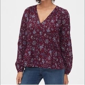 GAP Floral Print Button Front Peplum Top